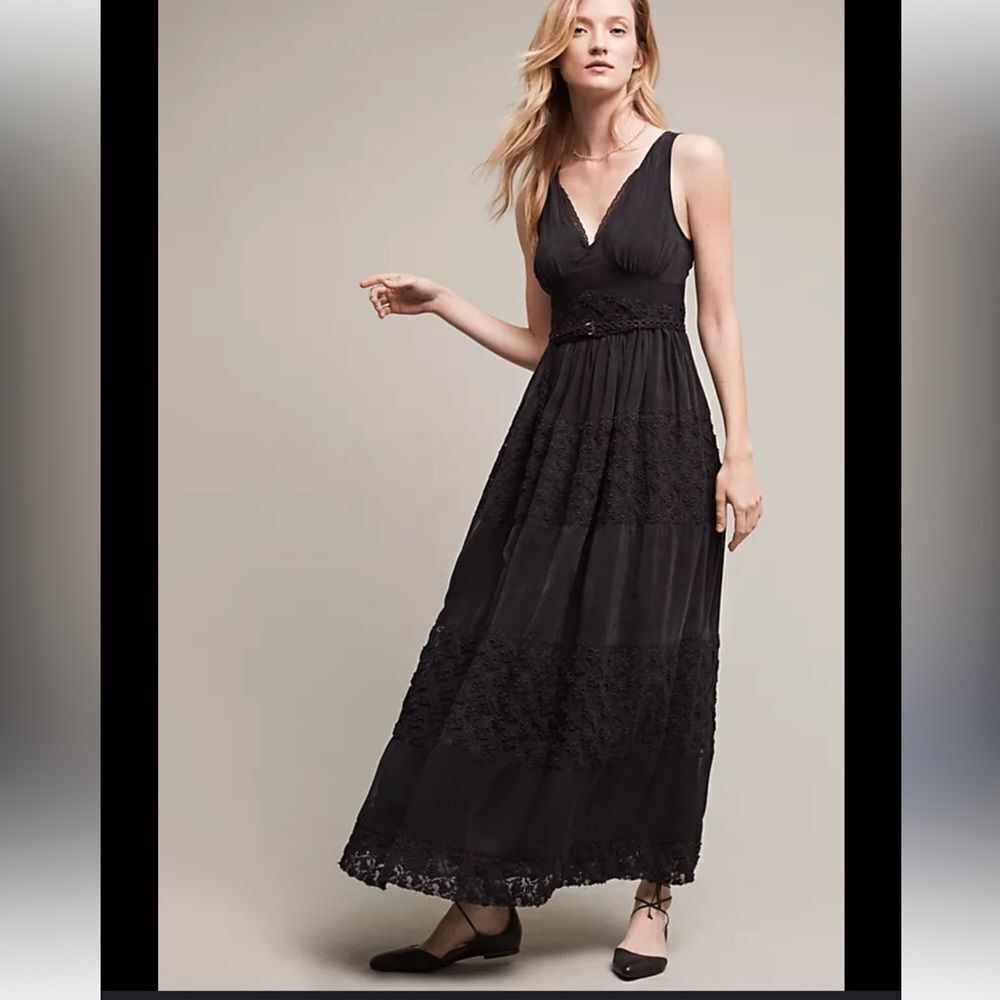 Anthropologie Tulie Beaded Maxi Dress in black size 2 NWT